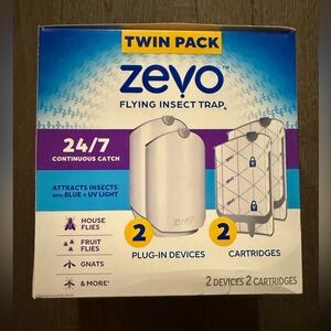 Zevo Twin Pack Flying Insect Trap Plug-In Devices + Cartridge